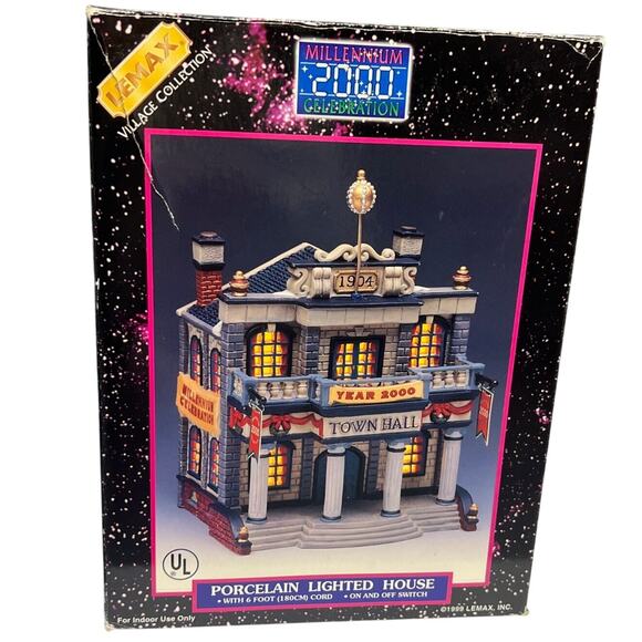 Lemax Millennium Celebration Town Hall Lighted House New In Original Box 8" - Picture 1 of 5
